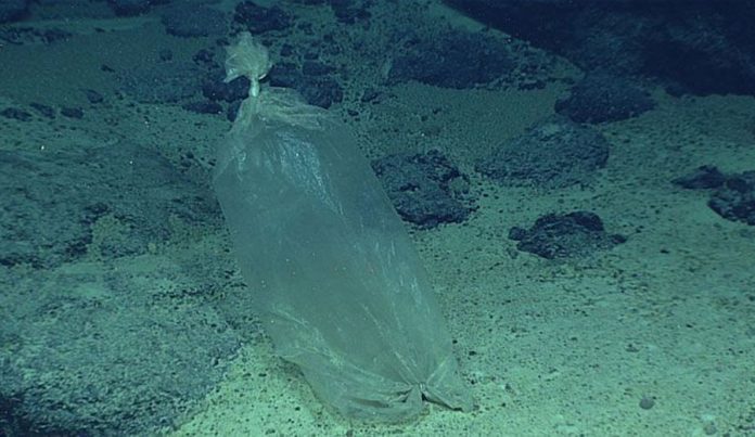 plastic_bag Plastic ice bag found by a NOAA expedition to the Marianas in 2016. Image: NOAA Office of Ocean Exploration and Research