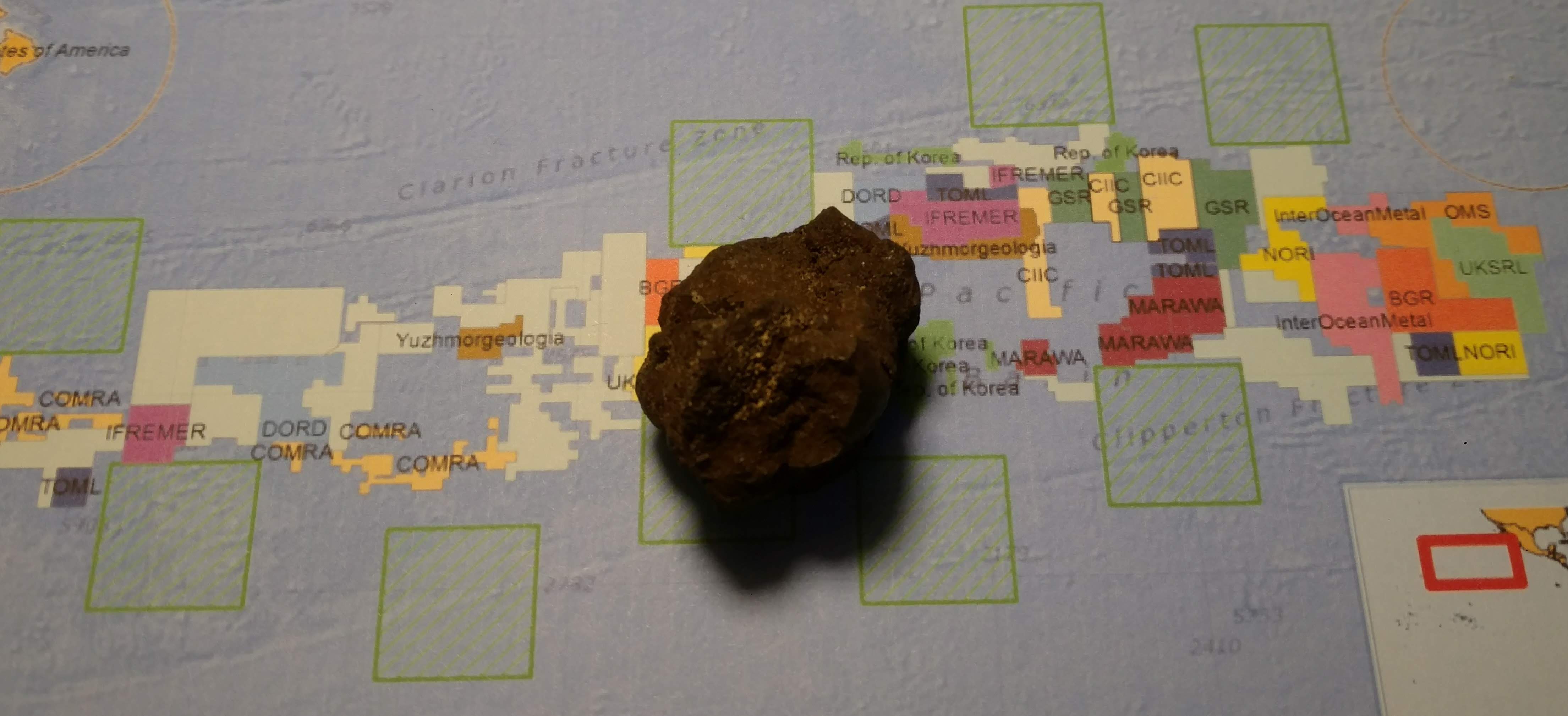 A polymetallic nodule from the Clarion Clipperton Fracture Zone, purchased from an online dealer. 